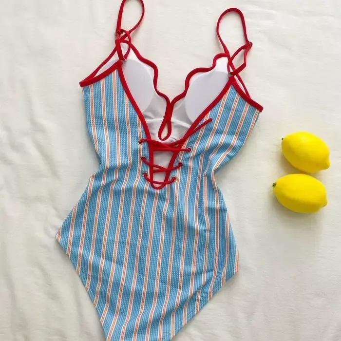 Bikini taille haute Y2K pour femmes, maillot de bain deux pièces, couleur unie, coupe ajustée, doux,