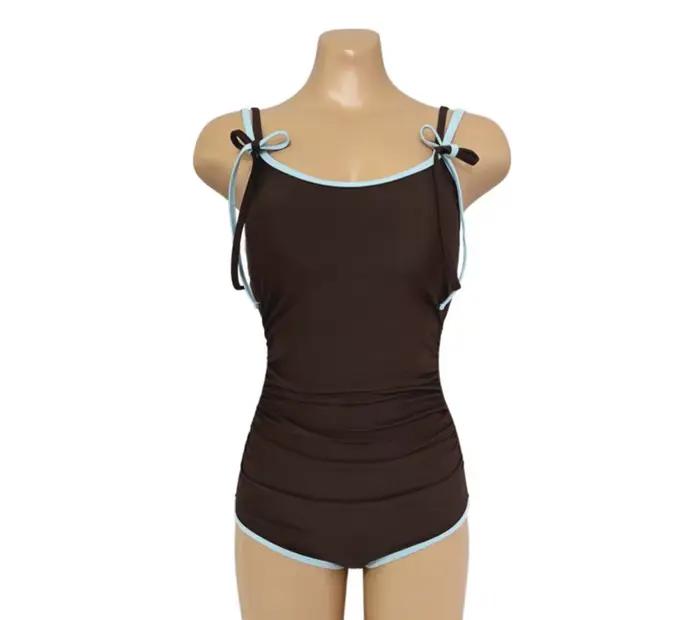 Maillot de bain une pièce marron, Sexy, rembourré, avec cravate, body coréen, vêtements de plage, pi