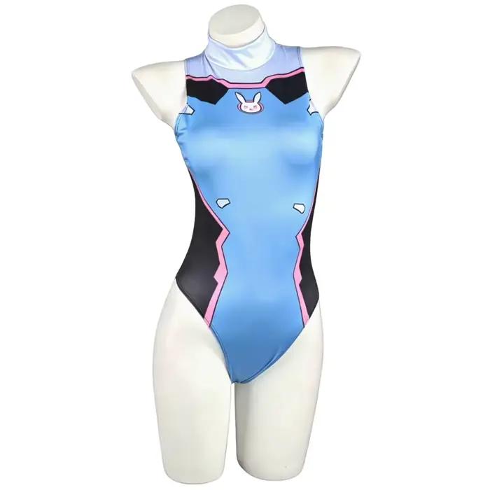 Maillot de bain cosplay D.Va imprimé, combinaison sexy une pièce pour femme, costume d'Halloween