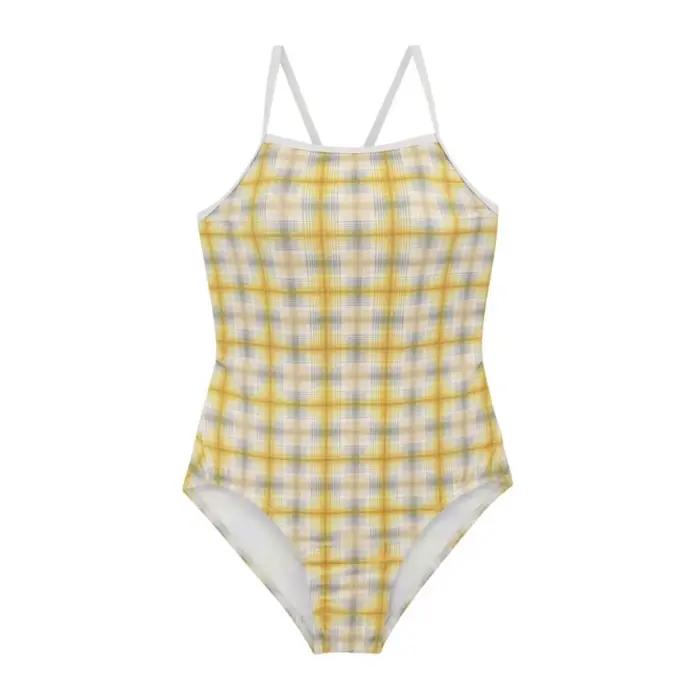 Style coréen une pièce maillots de bain maillot de bain à carreaux maillot de bain Push Up jaune mai