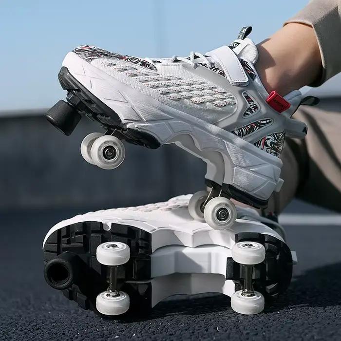 Baskets à roulettes pour adultes, patins à double noyau, patinage en plein air, chaussures de déform