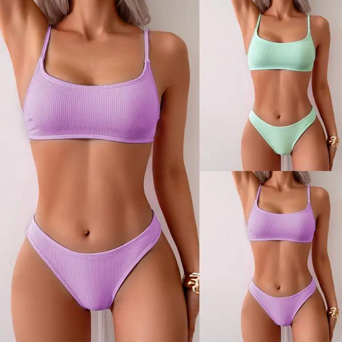 Maillot de bain deux pièces à taille basse pour femmes, ensemble deux pièces en dentelle, maillot de