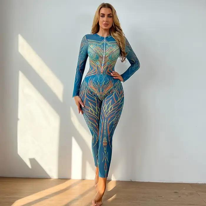 Maillot de bain une pièce de Sport pour femmes, manches longues, imprimé, pantalon de protection con