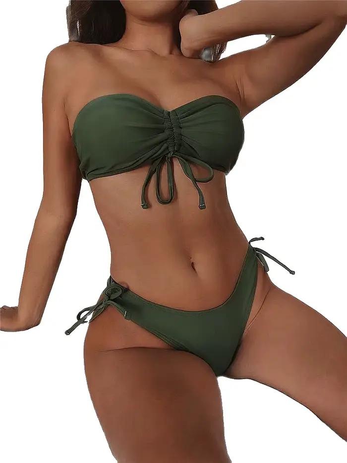 Bikini à volants solide maillot de bain Bandeau maillot de bain femmes Bikinis ensemble été maillots