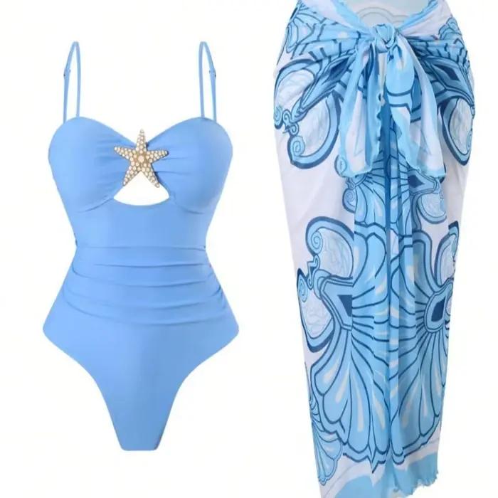 Ensemble de maillots de bain vintage à imprimé floral orange pour femme, maillot de bain une pièce a