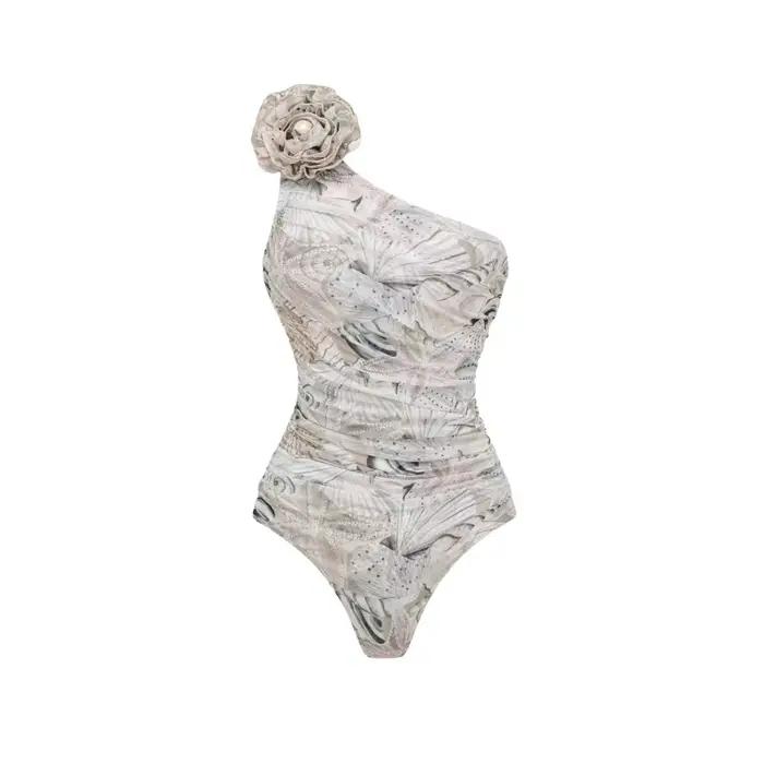 Maillot de bain une pièce 2026 Nouveau modèle asymétrique uni pour femme, style jupe, élégant et con