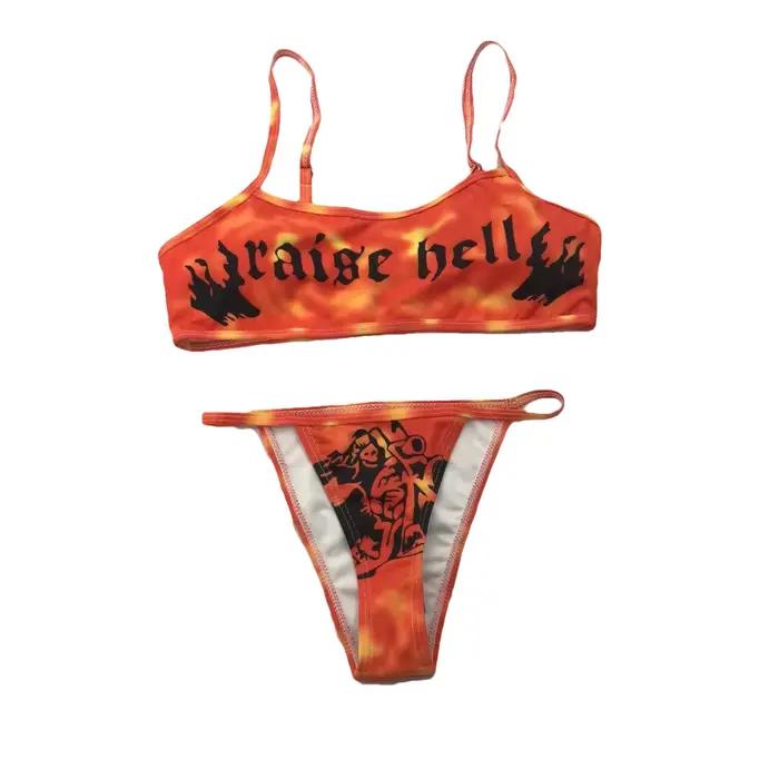 2025 Yiiciovy nouveau Sexy femmes drôle imprimé 2 pièces ensemble de Bikini mode col en v été plage 