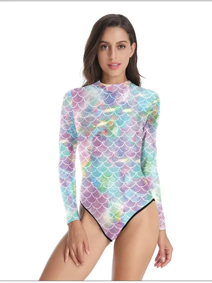 Iwing TIANY-Maillot de bain une pièce à manches longues pour femme adulte, costume de batterie, écai