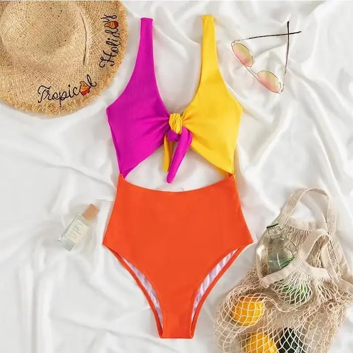 Maillot de bain une pièce évidé pour femme, monokini sexy, costume de batterie avec nœud bandage, vê