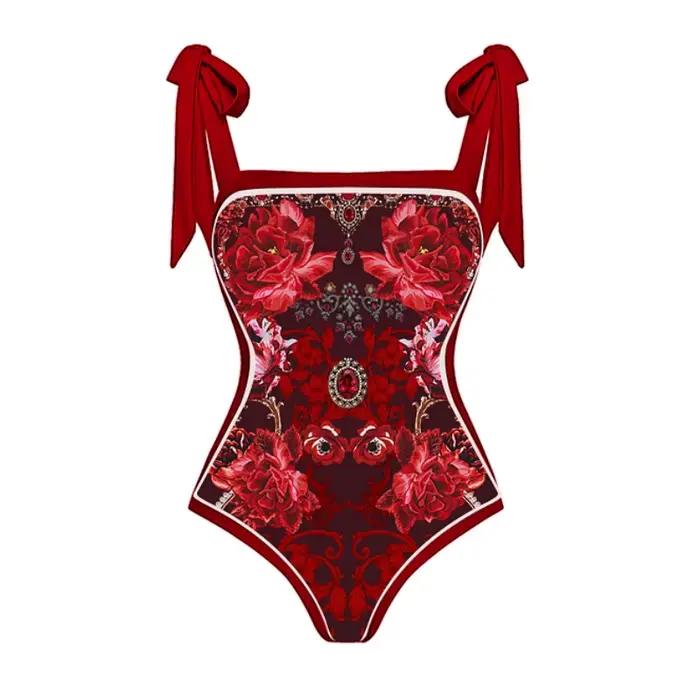 Ensemble de maillot de bain deux pièces à fleurs pour femmes, avec bretelles à nœud papillon, paréo,