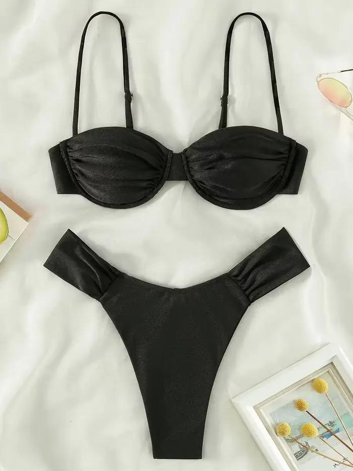 Maillot de bain brésilien pour femmes, ensemble deux pièces, bikini, triangle déformable, sexy