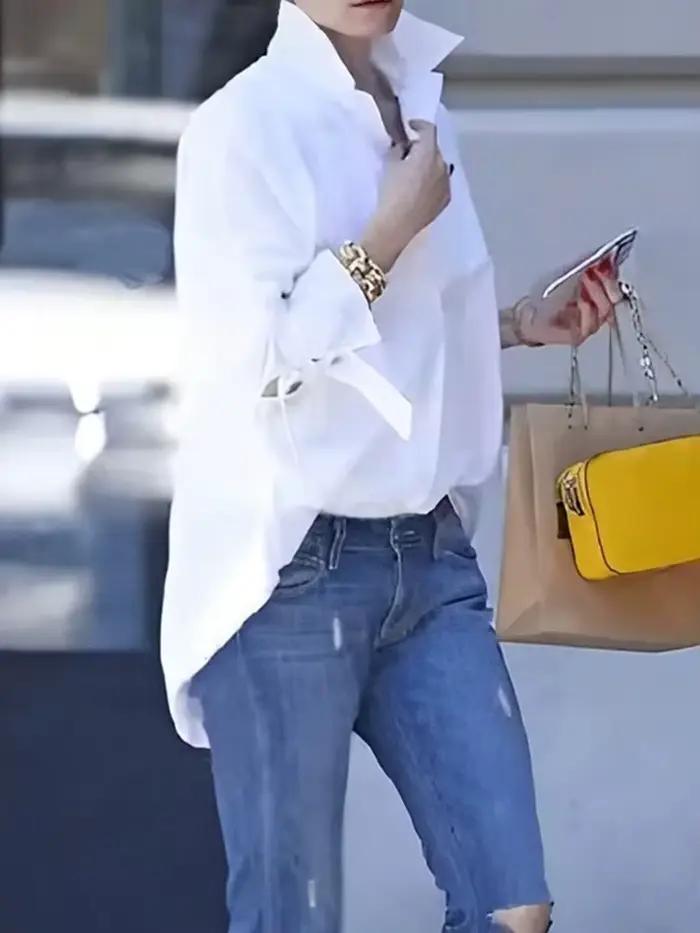 Chemise grande taille pour femmes, Style Simple et élégant, chemise ample à manches longues à revers