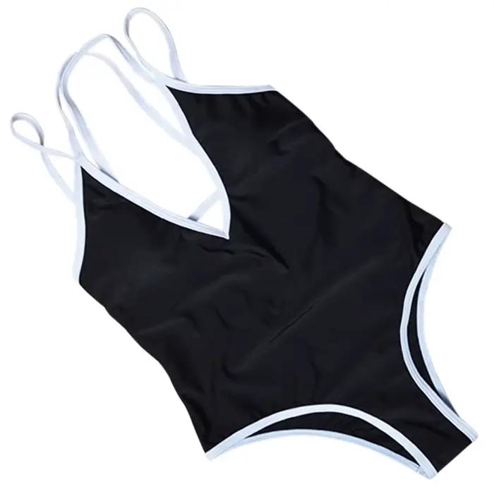 Maillot de bain une pièce sexy pour femmes, ensemble bikini noir, vêtements de plage