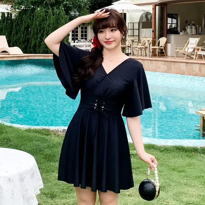 Maillot de bain une pièce pour femmes, grande taille XL-9XL, robe boxer à demi-manches, vêtements de