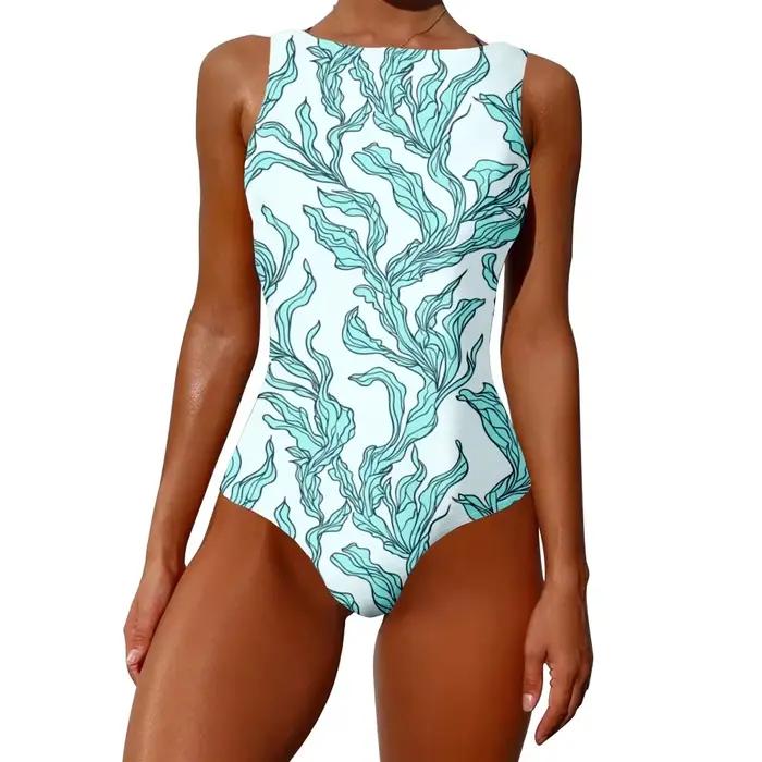 Maillot de bain une pièce imprimé d'algues, contrôle du ventre, vêtements de plage légers, essentiel
