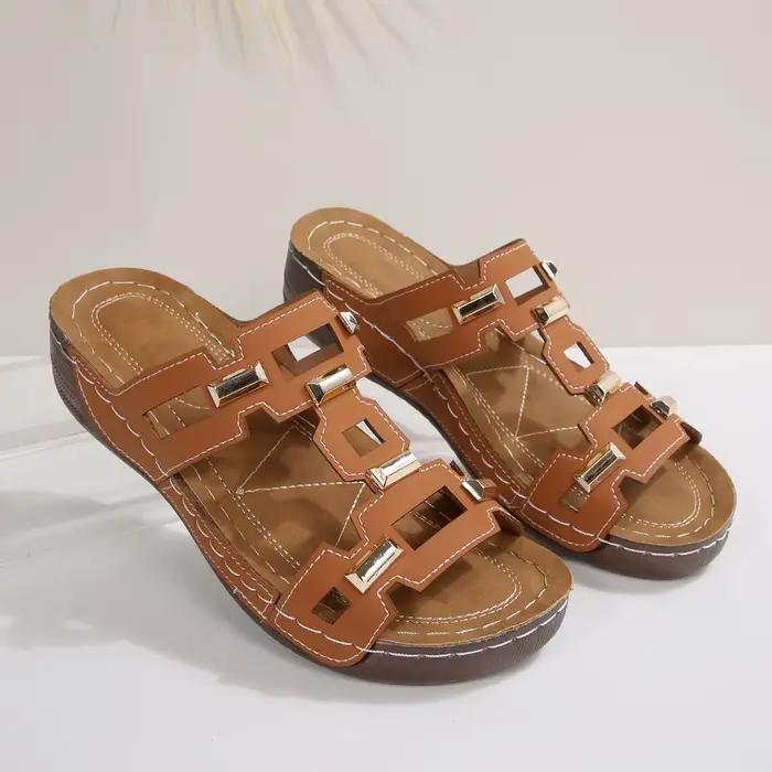 Sandales romaines grande taille pour femme, mules de plage à bout ouvert, compensées d'été, conforta