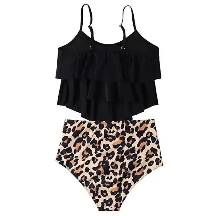 Maillot de bain imprimé léopard pour femmes, bikini taille haute, tankini, imprimé animal, floral, b