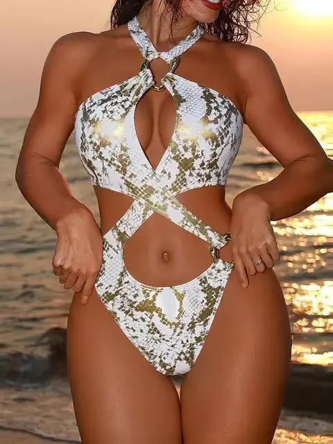 Maillot de bain une pièce sexy pour femme, imprimé léopard, dos nu, bikini de plage, couleur unie, n