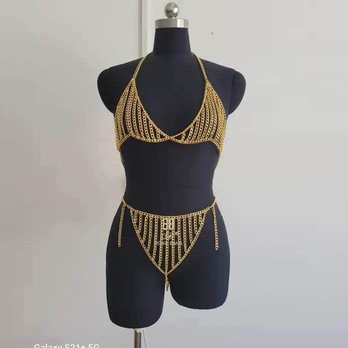 Sexy métal ornement licou brésilien Bikini 2025 Triangle maillot de bain couverture femmes plage sur