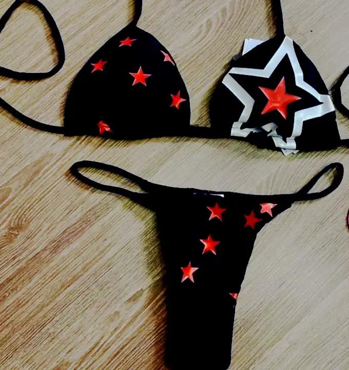 Maillot de bain imprimé étoiles pour femmes, ensemble deux pièces, soutien-gorge push up, culotte ta