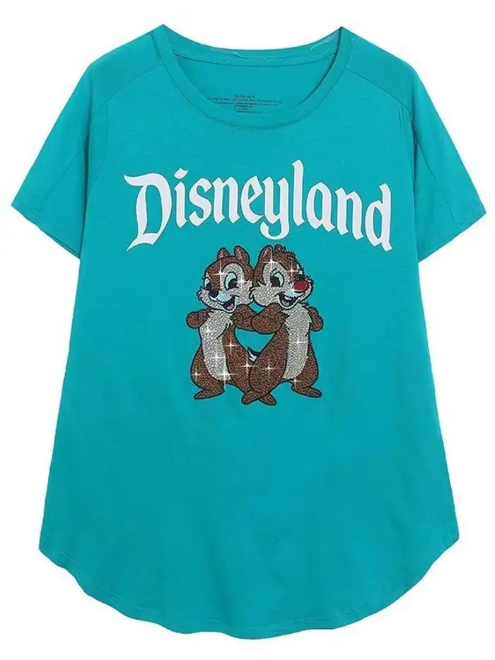 Disneyland Walt Disney puce du monde An' Dale dessin animé imprimé diamants T-Shirt décontracté femm