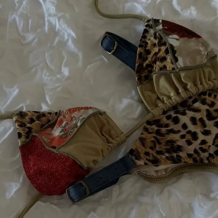Maillot de bain bikini en dentelle à col en V avec ceinture, maillot de bain deux pièces pour femme 