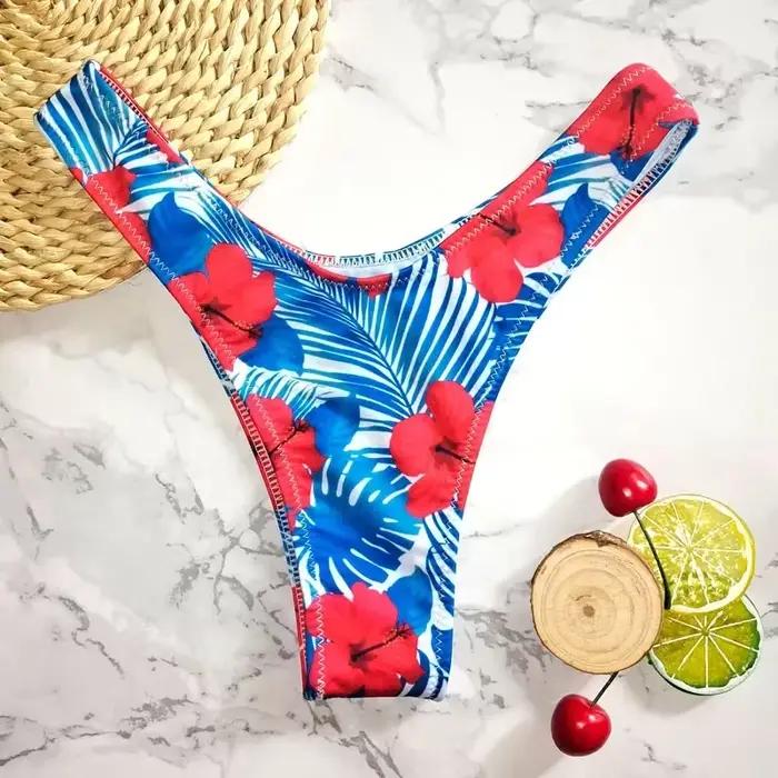 Sexy fleur maillot de bain imprimé femmes slips V forme Bikini bas brésilien string maillot de bain 
