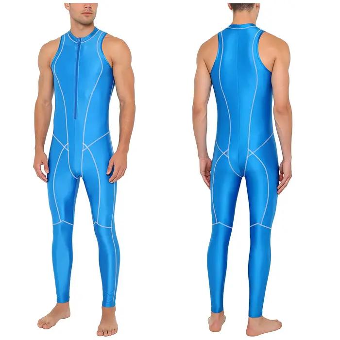 Combinaison de bain brillante pour homme, une pièce, sans manches, avec fermeture éclair, justaucorp