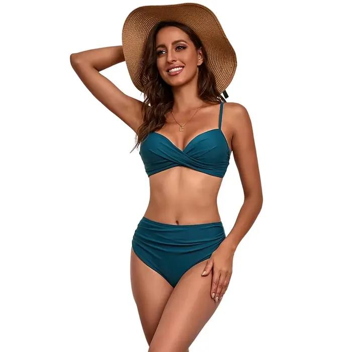 Z-LAI nouveau Bikini taille haute 2024 femmes Sexy maillot de bain licou Bikini ensemble solide Stri