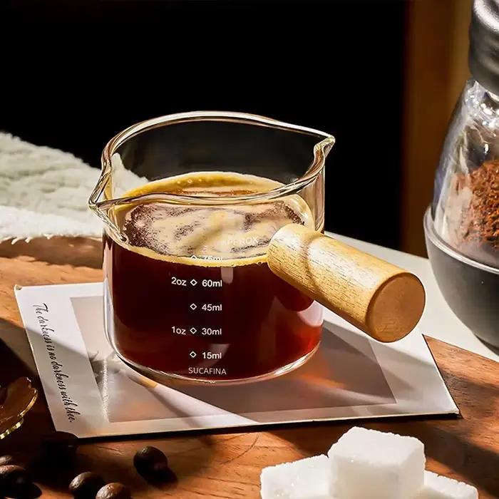 Tasse à mesurer expresso 75ml, pichet à lait à Double bec avec manche en bois et balance pour Barist