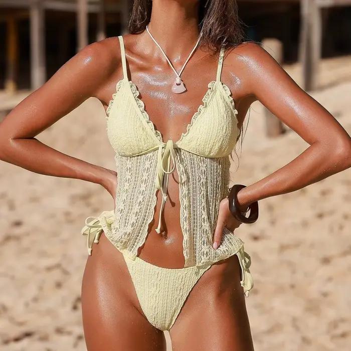 Nouveau ​ Maillot de bain deux pièces en dentelle, Sexy, Double couche, doublure douce, maillot de p