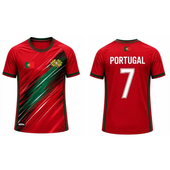 Maillot de football pour homme avec imprimé drapeau du Portugal 2026, T-shirt de sport respirant et 