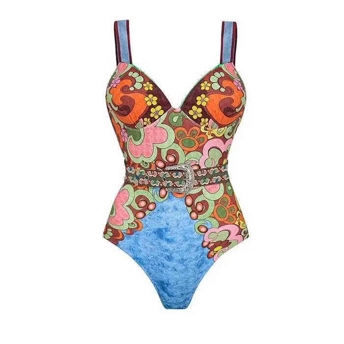 Maillot de bain une pièce bloc de couleur avec jupe, maillot de bain pour station balnéaire, contrôl