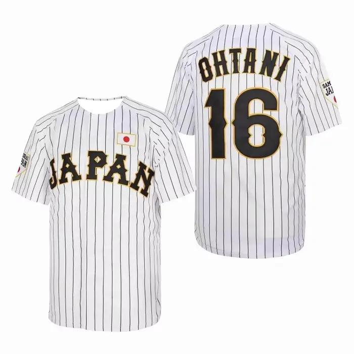 Maillot de baseball japonais Ohtani 16 noir et blanc à rayures, imprimé 3D samouraï, t-shirt de spor