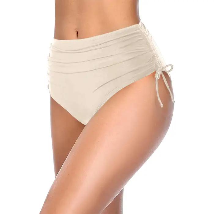 Bas de bain moulant basique pour femmes, couleur unie, taille haute, couverture complète, Bikini fen