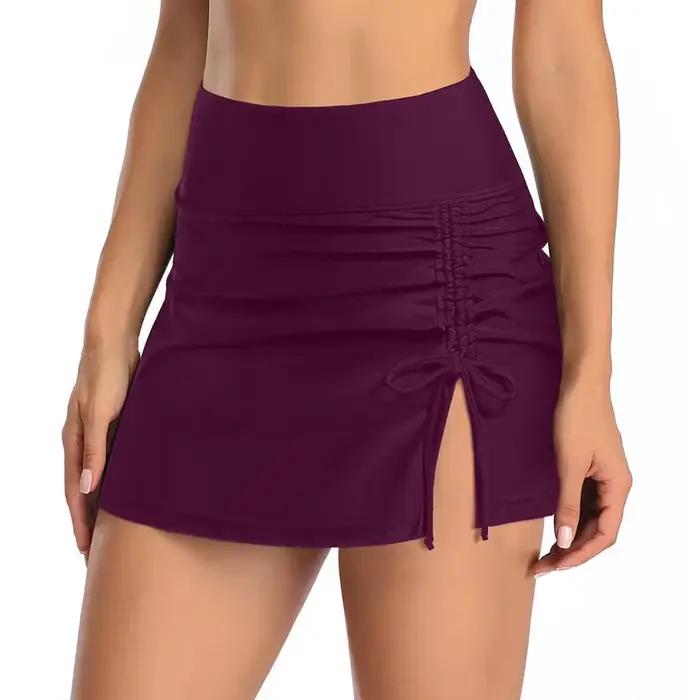 Jupe de bain fendue pour femmes, short de bain intégré, taille haute, bas trempés, haut