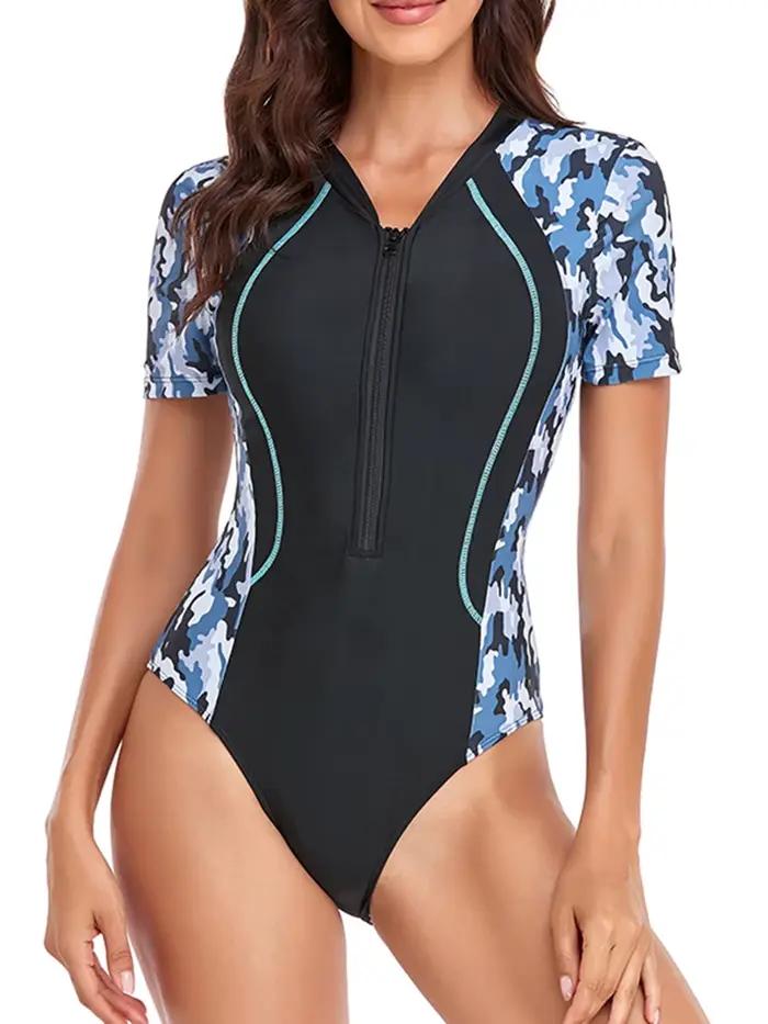 Maillot de bain de surf 2026 à manches courtes pour femme, une pièce avec fermeture éclair, protecti