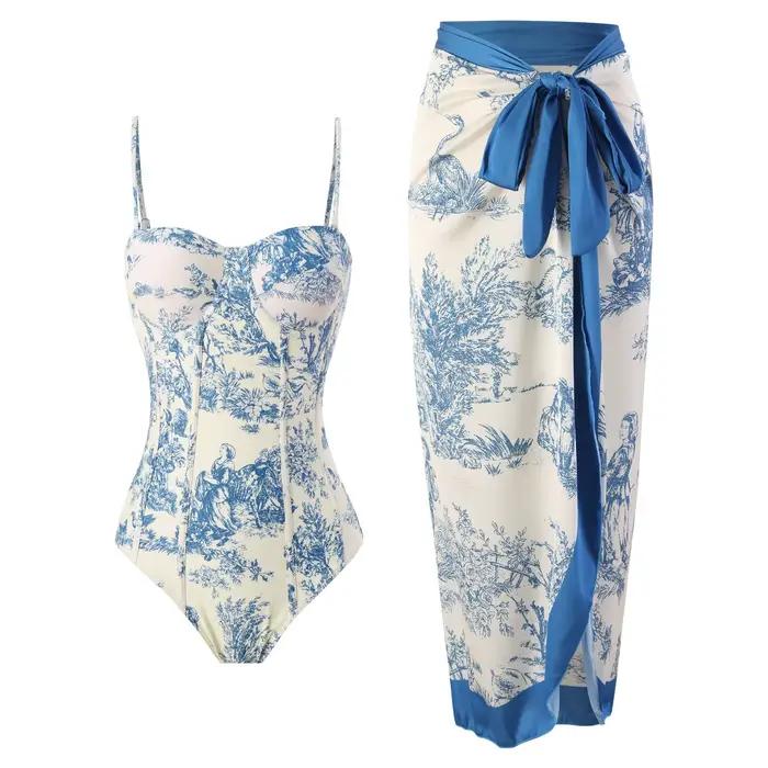 Femmes maillots de bain maillot de bain deux pièces ensemble été imprimé body Bikini ensemble plage 