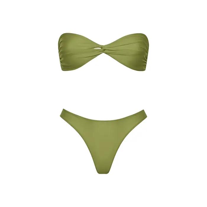 Maillot de bain tressé sexy, bikini uni, maillot de bain femme, ensemble 3 pièces, tenue de plage