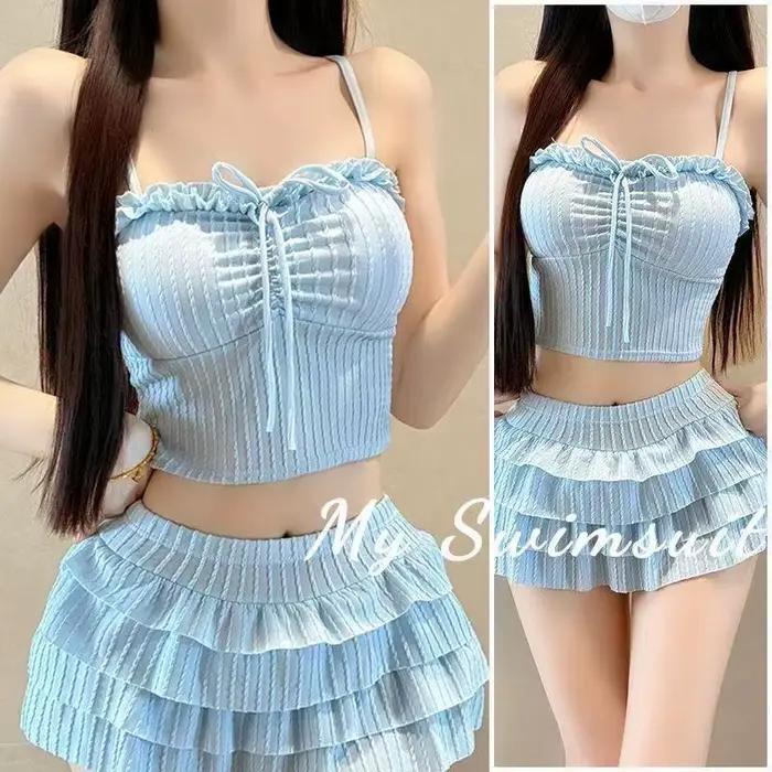 Maillot de bain rétro français à fleurs, épaules dénudées, style estival frais et doux pour femme # 