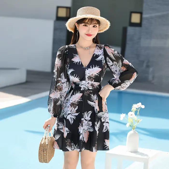 Maillot de bain une pièce pour femmes, grande taille 5XL-9XL, robe à manches longues, short, bikini 