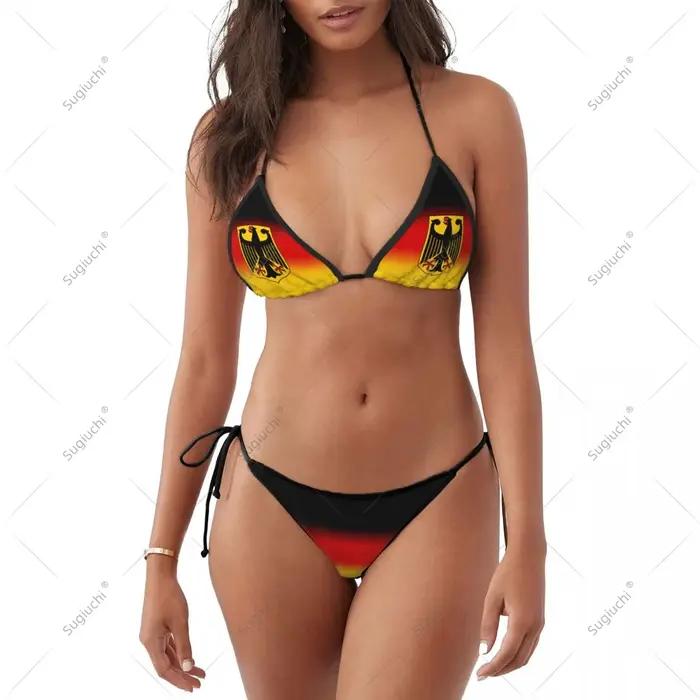 Ensemble de maillots de bain bikini drapeau allemand pour femmes et filles, tenue de plage trois piè