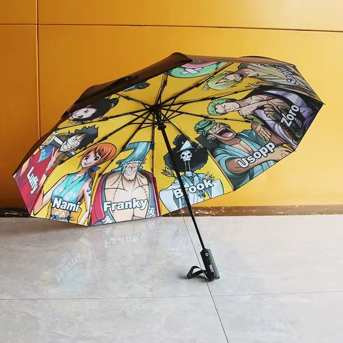 Une pièce singe · D · Luffy Roronoa Zoro Nami Sanji noir Protection solaire parasol dessin animé cré