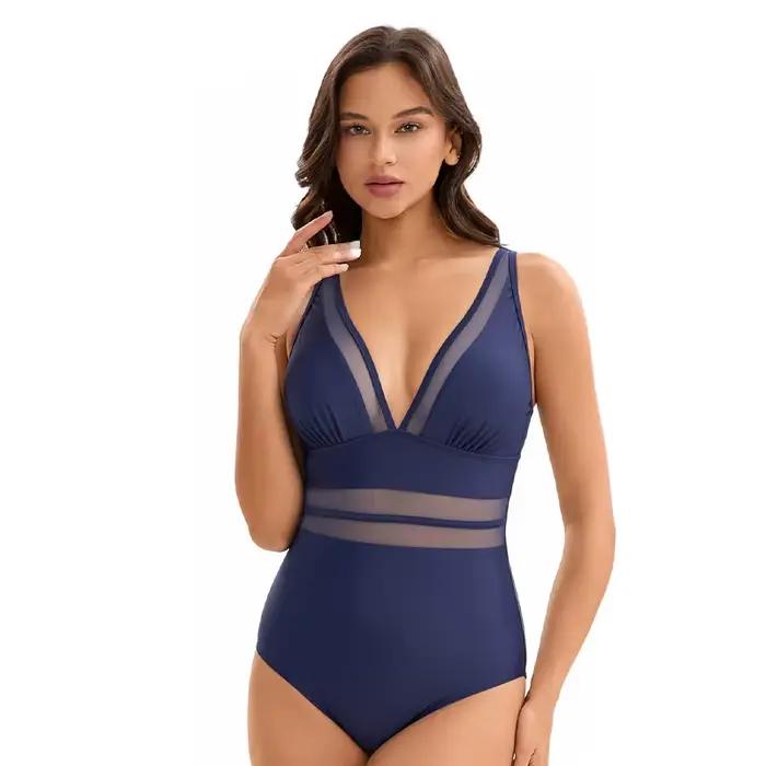 Maillot de bain une pièce pour femme 2025, effet ventre plat, color block néon, col en V profond, am