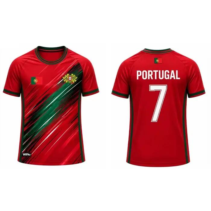 Maillot de football pour homme avec imprimé drapeau du Portugal 2026, t-shirt de sport respirant et 
