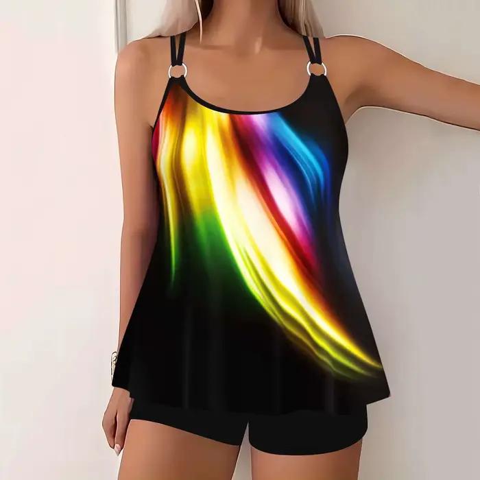 Maillot de bain deux pièces grande taille pour femme, tankini amincissant, couvrant le ventre, avec 