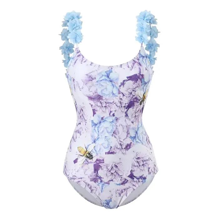 Maillot de bain une pièce imprimé bleu pour femme, bikini à la mode, couverture avec jupe, bandage s