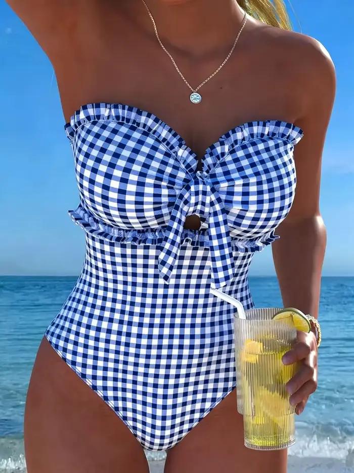 Maillot de bain une pièce à bretelles 2026, sexy, rayé, à volants, avec coussinets de poitrine, pour