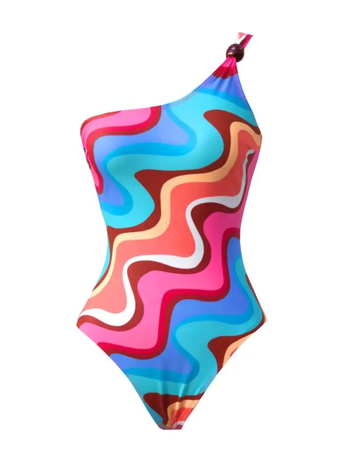 Maillot de bain une pièce sexy et coloré pour femme avec paréo de plage, maillot de bain bikini tend