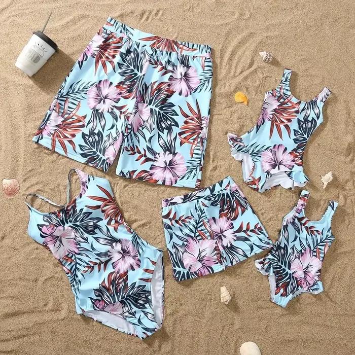 Maillot de bain une pièce à volants, motif Floral, pour maman et fille, short de bain pour papa et f